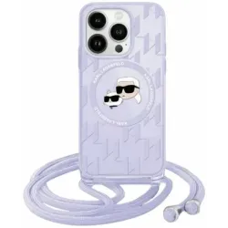 Karl Lagerfeld IML Crossbody Monogram Karl & Choupette Head Back Cover hoesje met MagSafe voor Apple iPhone 15 Pro - Paars