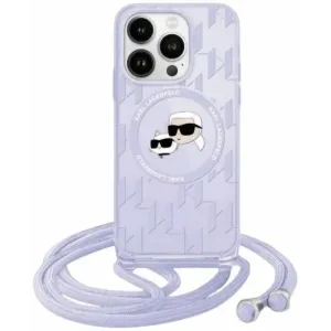 Karl Lagerfeld IML Crossbody Monogram Karl & Choupette Head Back Cover hoesje met MagSafe voor Apple iPhone 15/14 - Paars