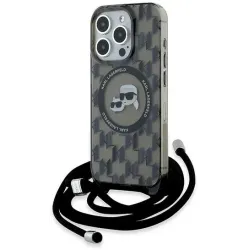 Karl Lagerfeld IML Crossbody Monogram Karl & Choupette Head Back Cover hoesje met MagSafe voor Apple iPhone 15 Pro Max - Zwart
