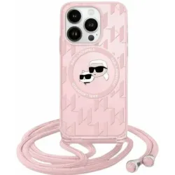 Karl Lagerfeld IML Crossbody Monogram Karl & Choupette Head Back Cover hoesje met MagSafe voor Apple iPhone 15 Pro Max - Roze
