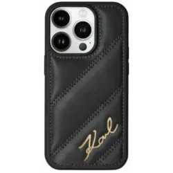 Karl Lagerfeld Diagonal Quilted Script Back Cover hoesje voor Apple iPhone 15 - Zwart