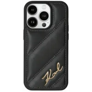 Karl Lagerfeld Diagonal Quilted Script Back Cover hoesje voor Apple iPhone 15 - Zwart