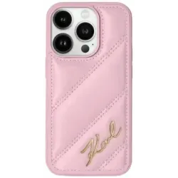 Karl Lagerfeld Diagonal Quilted Script Back Cover hoesje voor Apple iPhone 15 Pro Max - Roze