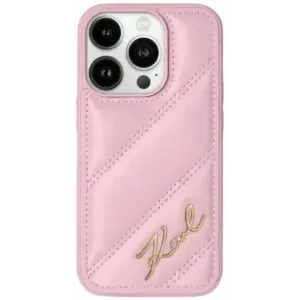 Karl Lagerfeld Diagonal Quilted Script Back Cover hoesje voor Apple iPhone 15 Pro Max - Roze