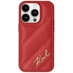 Karl Lagerfeld Diagonal Quilted Script Back Cover hoesje voor Apple iPhone 15 Pro Max - Rood