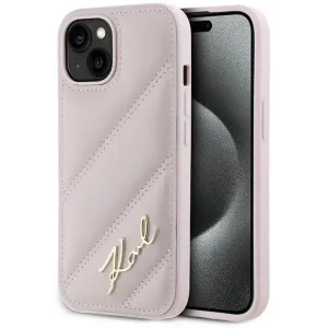 Karl Lagerfeld Diagonal Quilted Script Back Cover hoesje voor Apple iPhone 14 - Roze