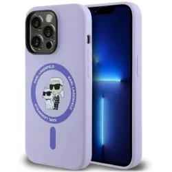 Karl Lagerfeld Silicone Karl & Choupette Heads Ring Back Cover hoesje met MagSafe voor Apple iPhone 14 Pro Max - Paars