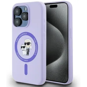 Karl Lagerfeld Silicone Karl & Choupette Heads Ring Back Cover hoesje met MagSafe voor Apple iPhone 15 Pro - Paars
