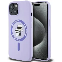 Karl Lagerfeld Silicone Karl & Choupette Heads Ring Back Cover hoesje met MagSafe voor Apple iPhone 15 - Paars
