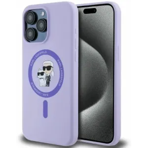 Karl Lagerfeld Silicone Karl & Choupette Heads Ring Back Cover hoesje met MagSafe voor Apple iPhone 15 Pro Max - Paars