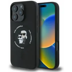 Karl Lagerfeld Silicone Karl & Choupette Heads Ring Back Cover hoesje met MagSafe voor Apple iPhone 16 Pro - Zwart