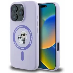 Karl Lagerfeld Silicone Karl & Choupette Heads Ring Back Cover hoesje met MagSafe voor Apple iPhone 16 Pro - Paars