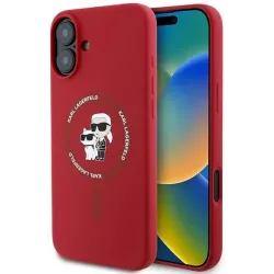 Karl Lagerfeld Silicone Karl & Choupette Heads Ring Back Cover hoesje met MagSafe voor Apple iPhone 16 Plus - Rood