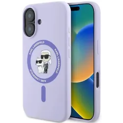 Karl Lagerfeld Silicone Karl & Choupette Heads Ring Back Cover hoesje met MagSafe voor Apple iPhone 16 Plus - Paars