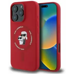 Karl Lagerfeld Silicone Karl & Choupette Heads Ring Back Cover hoesje met MagSafe voor Apple iPhone 16 Pro Max - Rood