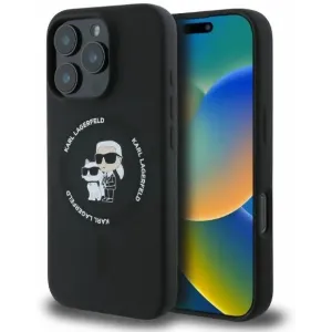 Karl Lagerfeld Silicone Karl & Choupette Heads Ring Back Cover hoesje met MagSafe voor Apple iPhone 16 Pro Max - Zwart