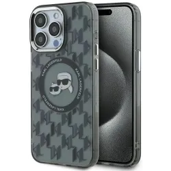 Karl Lagerfeld IML Monogram Karl & Choupette Head Back Cover hoesje met MagSafe voor Apple iPhone 15 Pro - Zwart
