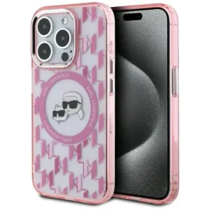 Karl Lagerfeld IML Monogram Karl & Choupette Head Back Cover hoesje met MagSafe voor Apple iPhone 15 Pro - Roze