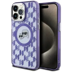 Karl Lagerfeld IML Monogram Karl & Choupette Head Back Cover hoesje met MagSafe voor Apple iPhone 15 Pro - Paars