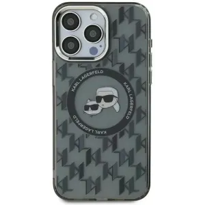 Karl Lagerfeld IML Monogram Karl & Choupette Head Back Cover hoesje met MagSafe voor Apple iPhone 15 - Zwart