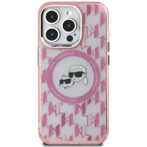 Karl Lagerfeld IML Monogram Karl & Choupette Head Back Cover hoesje met MagSafe voor Apple iPhone 15 - Roze