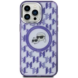 Karl Lagerfeld IML Monogram Karl & Choupette Head Back Cover hoesje met MagSafe voor Apple iPhone 15 - Paars