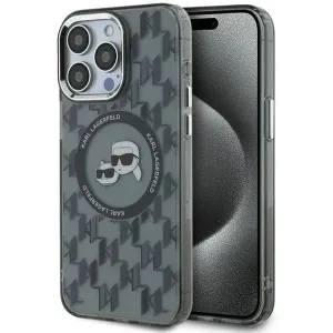 Karl Lagerfeld IML Monogram Karl & Choupette Head Back Cover hoesje met MagSafe voor Apple iPhone 15 Pro Max - Zwart