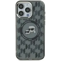 Karl Lagerfeld IML Monogram Karl & Choupette Head Back Cover hoesje met MagSafe voor Apple iPhone 16 Pro - Zwart