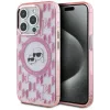 Karl Lagerfeld IML Monogram Karl & Choupette Head Back Cover hoesje met MagSafe voor Apple iPhone 15 Pro Max - Roze