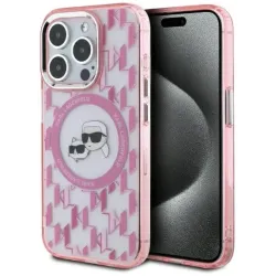 Karl Lagerfeld IML Monogram Karl & Choupette Head Back Cover hoesje met MagSafe voor Apple iPhone 15 Pro Max - Roze