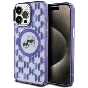 Karl Lagerfeld IML Monogram Karl & Choupette Head Back Cover hoesje met MagSafe voor Apple iPhone 15 Pro Max - Paars