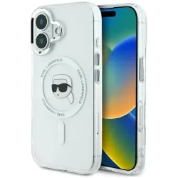 Karl Lagerfeld IML Metal Karl Head Back Cover hoesje met MagSafe voor Apple iPhone 16 Plus - Wit