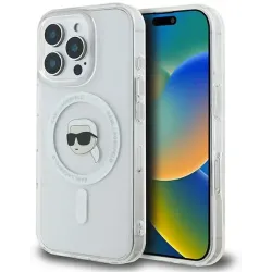 Karl Lagerfeld IML Metal Karl Head Back Cover hoesje met MagSafe voor Apple iPhone 16 Pro - Wit