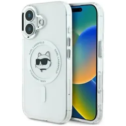 Karl Lagerfeld IML Metal Choupette Head Back Cover hoesje met MagSafe voor Apple iPhone 16 Plus - Wit
