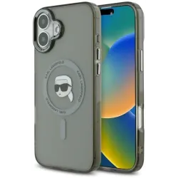 Karl Lagerfeld IML Metal Karl Head Back Cover hoesje met MagSafe voor Apple iPhone 16 Plus - Zwart