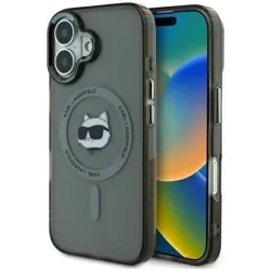 Karl Lagerfeld IML Metal Choupette Head Back Cover hoesje met MagSafe voor Apple iPhone 16 - Zwart