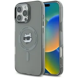 Karl Lagerfeld IML Metal Choupette Head Back Cover hoesje met MagSafe voor Apple iPhone 16 Pro Max - Zwart