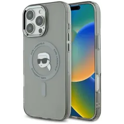 Karl Lagerfeld IML Metal Karl Head Back Cover hoesje met MagSafe voor Apple iPhone 16 Pro Max - Zwart