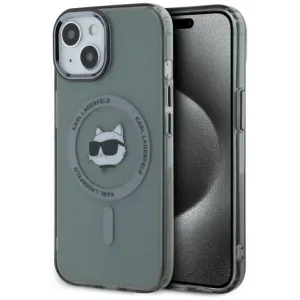 Karl Lagerfeld IML Metal Choupette Head Back Cover hoesje met MagSafe voor Apple iPhone 15 - Zwart