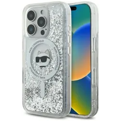 Karl Lagerfeld Liquid Glitter Choupette Head Back Cover hoesje met MagSafe voor Apple iPhone 16 Pro - Transparant