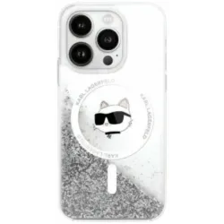 Karl Lagerfeld Liquid Glitter Choupette Head Back Cover hoesje met MagSafe voor Apple iPhone 16 - Transparant