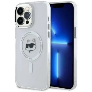 Karl Lagerfeld IML Metal Choupette Head Back Cover hoesje met MagSafe voor Apple iPhone 14 Pro Max - Wit