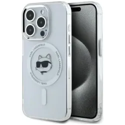 Karl Lagerfeld IML Metal Choupette Head Back Cover hoesje met MagSafe voor Apple iPhone 15 Pro - Wit