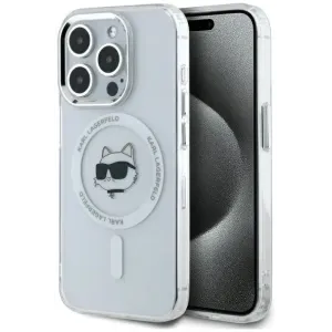 Karl Lagerfeld IML Metal Choupette Head Back Cover hoesje met MagSafe voor Apple iPhone 15 Pro - Wit