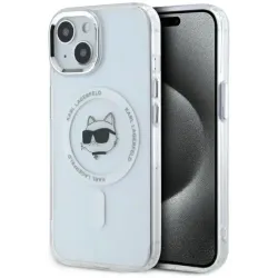 Karl Lagerfeld IML Metal Choupette Head Back Cover hoesje met MagSafe voor Apple iPhone 15 Plus - Wit