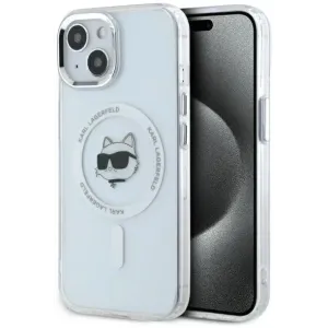 Karl Lagerfeld IML Metal Choupette Head Back Cover hoesje met MagSafe voor Apple iPhone 15 - Wit