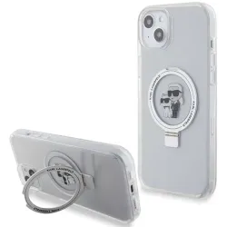 Karl Lagerfeld Ring Stand Karl & Choupette Hard Case Back Cover hoesje met MagSafe voor Apple iPhone 15 Plus/14 Plus - Wit