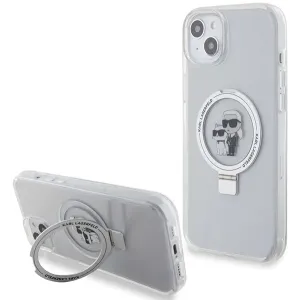 Karl Lagerfeld Ring Stand Karl & Choupette Hard Case Back Cover hoesje met MagSafe voor Apple iPhone 15 Plus/14 Plus - Wit