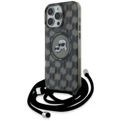 Karl Lagerfeld IML Crossbody Monogram Karl & Choupette Head Back Cover hoesje met MagSafe voor Apple iPhone 16 Pro - Zwart