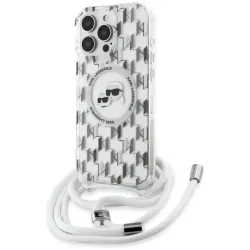 Karl Lagerfeld IML Crossbody Monogram Karl & Choupette Head Back Cover hoesje met MagSafe voor Apple iPhone 16 Pro - Transparant
